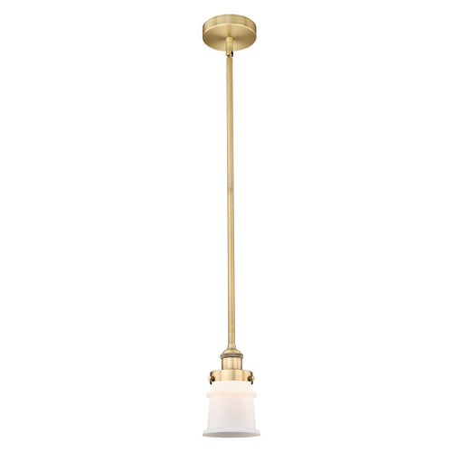 Innovations Canton 5.25in 1-Light Mini Pendant | Industrial Brushed Brass Steel and Matte White Frosted Glass | Kitchen | Model 616-1SH-BB-G181S-LED