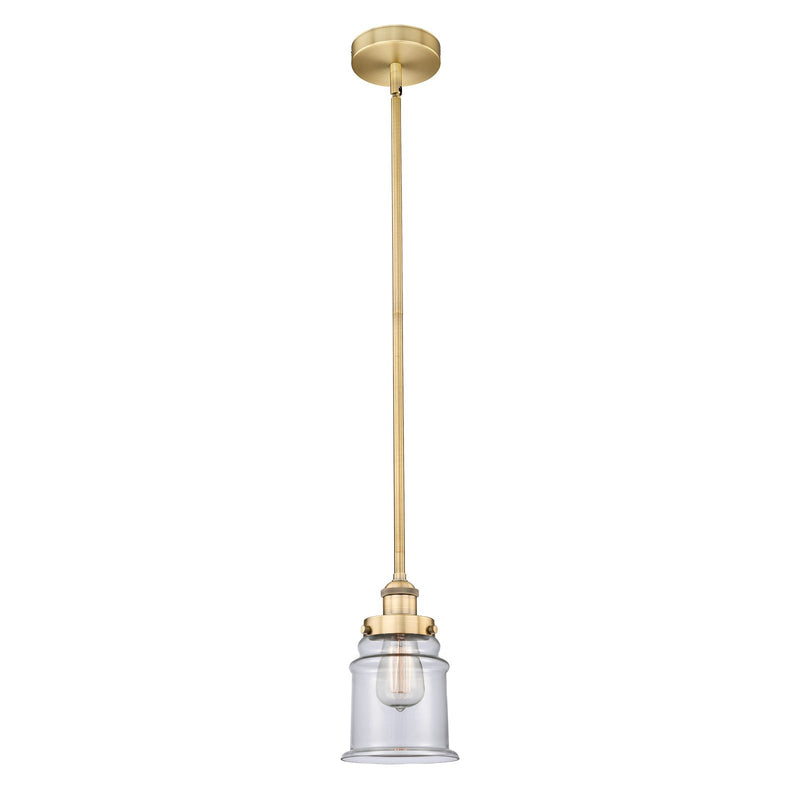 Innovations Canton 6in 1-Light Mini Pendant | Industrial Brushed Brass Steel and Clear Glass | Kitchen Island & Dining Room | Model 616-1SH-BB-G182-LED
