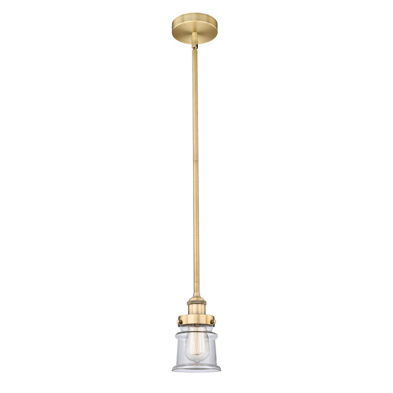 Innovations Canton 5.25in 1-Light Mini Pendant | Industrial Brushed Brass Steel and Clear Glass | Kitchen Island & Dining | Model 616-1SH-BB-G182S-LED