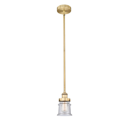 Innovations Canton 5.25in 1-Light Mini Pendant | Industrial Brushed Brass and Seedy Glass | Kitchen Island | 5.25 x 5.25 x 8 | Model 616-1SH-BB-G184S-LED