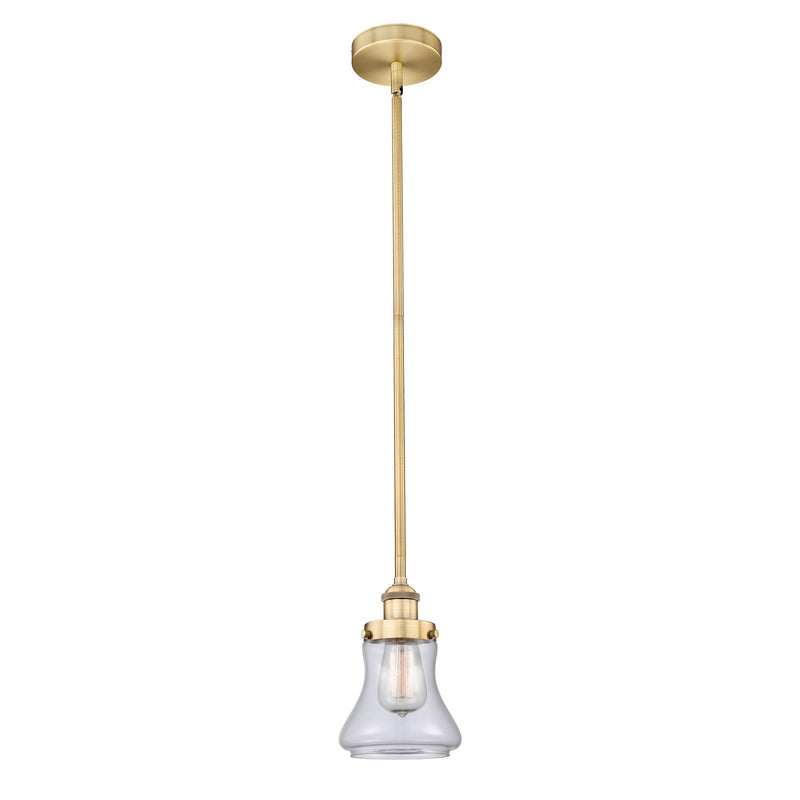 Innovations Bellmont 6in 1-Light Mini Pendant | Industrial Brushed Brass Steel and Clear Glass | Kitchen Island & Dining Room | Model 616-1SH-BB-G192-LED