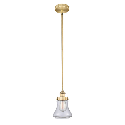 Innovations Bellmont 6in 1-Light Mini Pendant | Industrial Brushed Brass Steel and Clear Glass | Kitchen Island & Dining Room | Model 616-1SH-BB-G192-LED