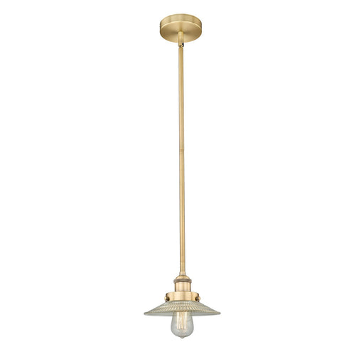 Innovations Halophane 9in 1-Light Mini Pendant | Industrial Brushed Brass Steel and Clear Halophane Glass | Kitchen Island & Dining | Model 616-1SH-BB-G2