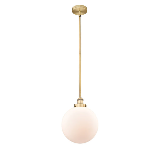 Innovations Beacon 12in 1-Light Mini Pendant | Industrial Brushed Brass and Matte White Frosted Glass | Kitchen Island & Dining | Model 616-1SH-BB-G201-12