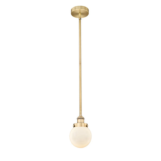 Innovations Beacon 6in 1-Light Mini Pendant | Industrial Brushed Brass and Matte White Frosted Glass | Kitchen Island & Dining | Model 616-1SH-BB-G201-6