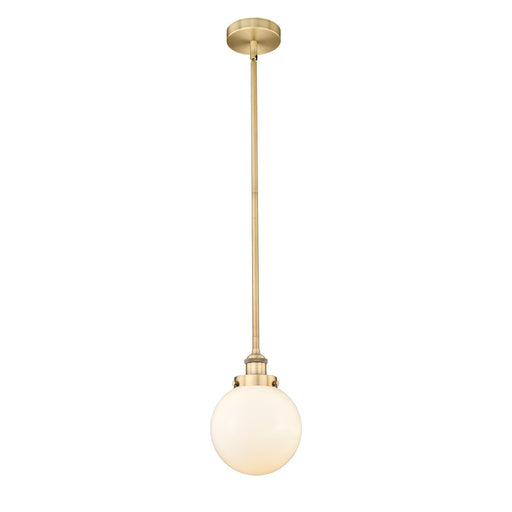 Innovations Beacon 8in 1-Light Mini Pendant | Industrial Brushed Brass and Matte White Frosted Glass | Kitchen Island & | Model 616-1SH-BB-G201-8-LED