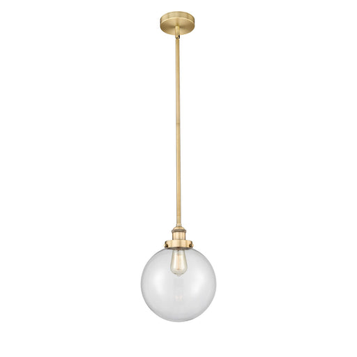Innovations Beacon 10in 1-Light Mini Pendant | Industrial Brushed Brass Steel and Clear Glass | Kitchen Island & Dining Room | Model 616-1SH-BB-G202-10