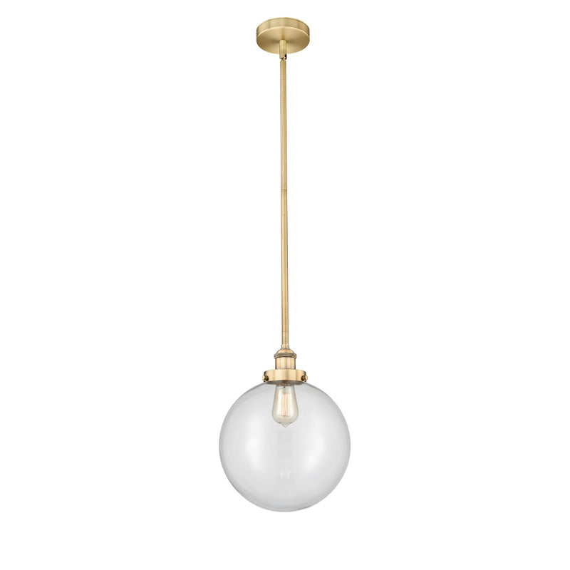 Innovations Beacon 12in 1-Light Mini Pendant | Industrial Brushed Brass Steel and Clear Glass | Kitchen Island & Dining | Model 616-1SH-BB-G202-12-LED