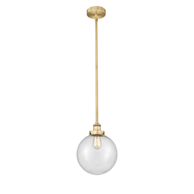 Innovations Beacon 10in 1-Light Mini Pendant | Industrial Brushed Brass Steel and Seedy Glass | Kitchen Island & Dining Room | Model 616-1SH-BB-G204-10