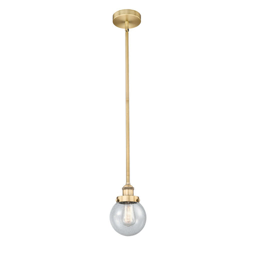 Innovations Beacon 6in 1-Light Mini Pendant | Industrial Brushed Brass Steel and Seedy Glass | Kitchen Island & Dining Room | 6 | Model 616-1SH-BB-G204-6