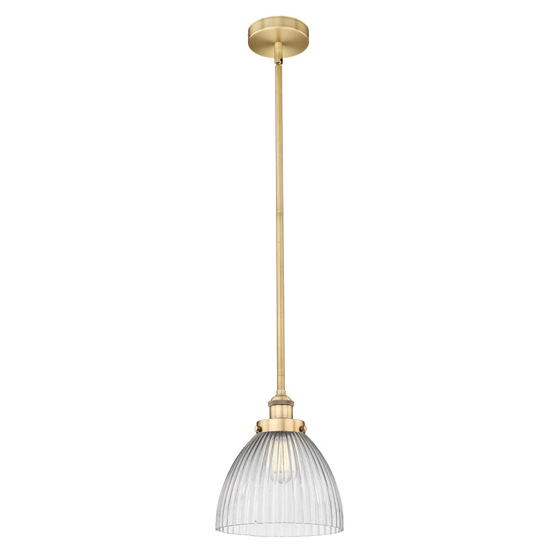 Innovations Lighting Seneca Falls 9.5in 1-Light Mini Pendant | Traditional Industrial Brushed Brass and Clear Halophane Glass | Model 616-1SH-BB-G222