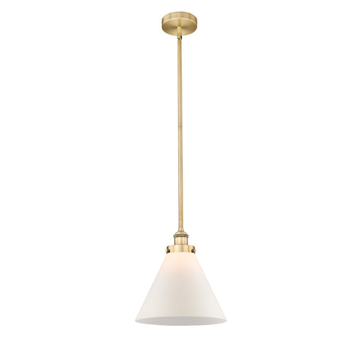 Innovations Cone 12in 1-Light Mini Pendant | Industrial Brushed Brass and Matte White Frosted Glass | Kitchen Island & Dining | Model 616-1SH-BB-G41-L
