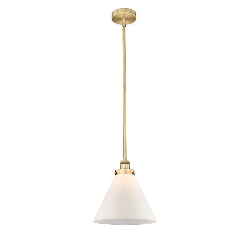 Innovations Cone 12in 1-Light Mini Pendant | Industrial Brushed Brass Steel and Matte White Frosted Glass | Kitchen Island & | Model 616-1SH-BB-G41-L-LED