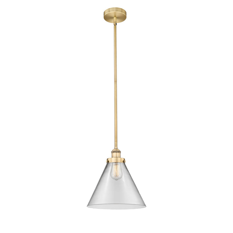 Innovations Cone 12in 1-Light Mini Pendant | Industrial Brushed Brass Steel and Clear Glass | Kitchen Island & Dining Room | 12 x | Model 616-1SH-BB-G42-L
