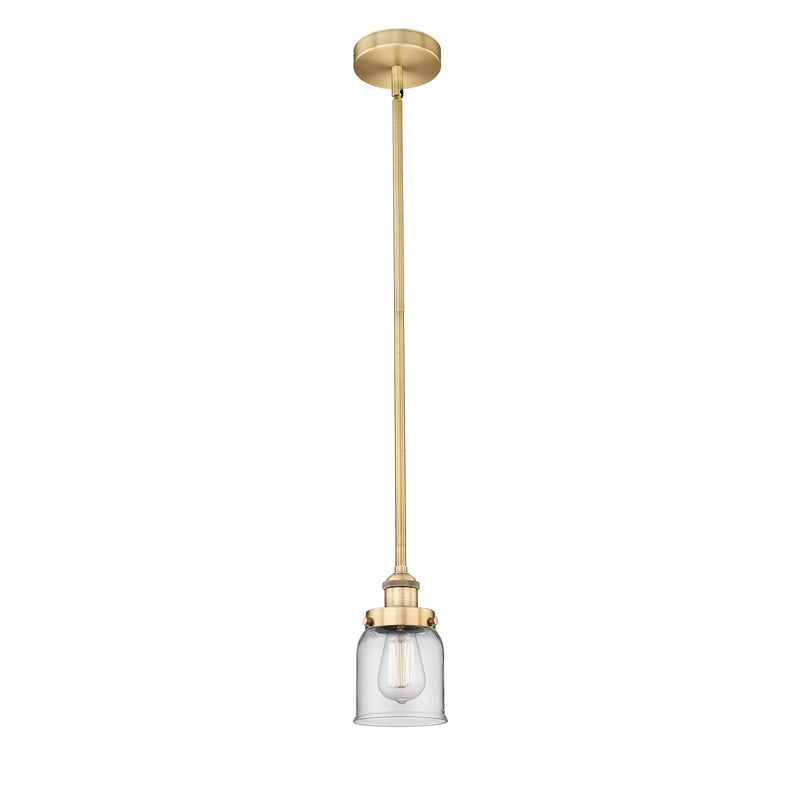 Innovations Bell 5in 1-Light Mini Pendant | Industrial Brushed Brass and Clear Glass | Kitchen Island & Dining Room | 5 x 5 x 8.25 | Model 616-1SH-BB-G52