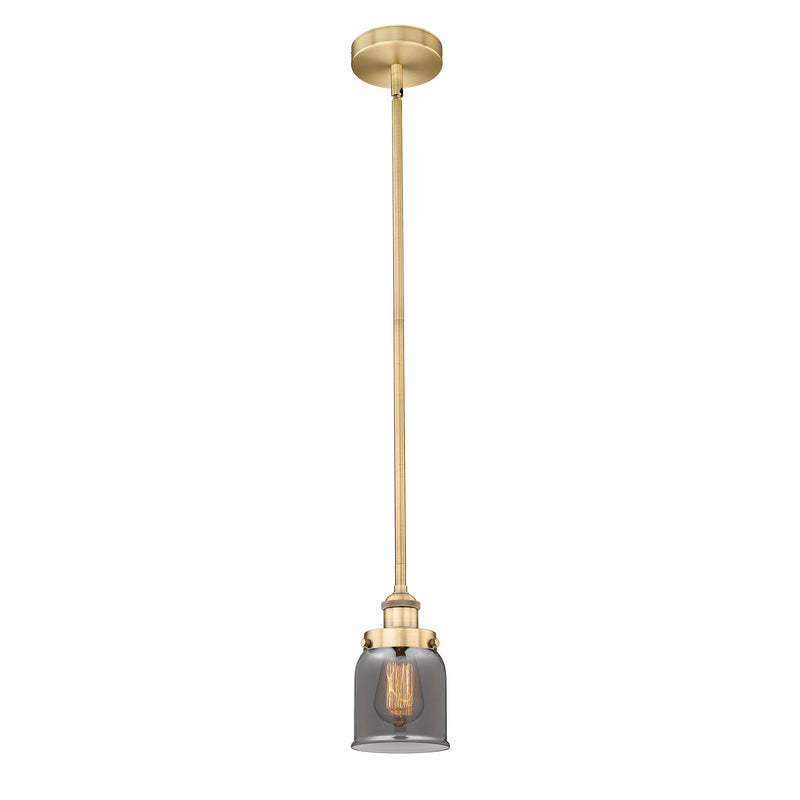 Innovations Bell 5in 1-Light Mini Pendant | Industrial Farmhouse Brushed Brass and Light Smoke Glass | Kitchen Island & Dining Room | Model 616-1SH-BB-G53