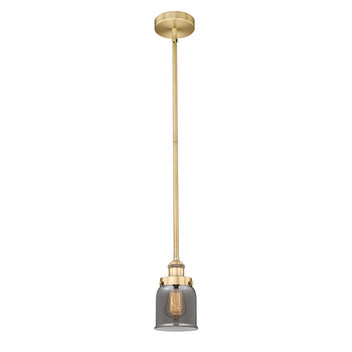 Innovations Bell 5in 1-Light Mini Pendant | Industrial Farmhouse Brushed Brass and Light Smoke Glass | Kitchen Island & Dining Room | Model 616-1SH-BB-G53