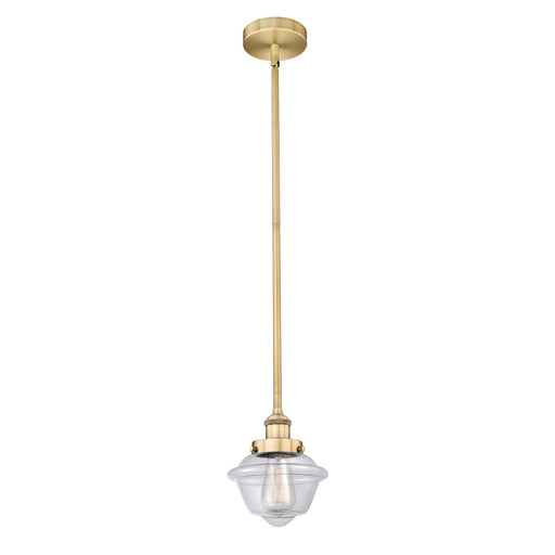 Innovations Oxford 7in 1-Light Mini Pendant | Traditional Brushed Brass Steel and Clear Glass | Kitchen Island & Dining Room | Model 616-1SH-BB-G532