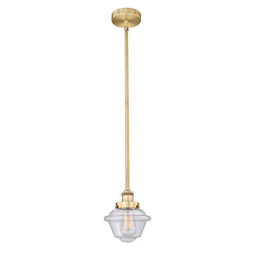 Innovations Oxford 7in 1-Light Mini Pendant | Traditional Brushed Brass Steel and Seedy Schoolhouse Glass | Kitchen Island & | Model 616-1SH-BB-G534