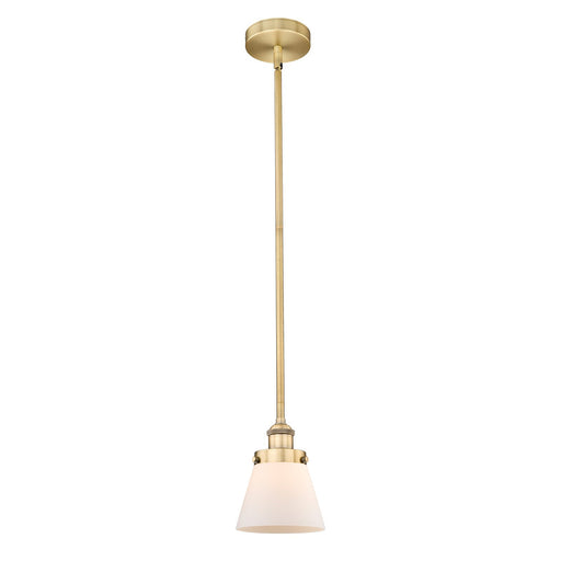 Innovations Cone 6.25in 1-Light Mini Pendant | Industrial Brushed Brass Steel and Matte White Frosted Glass | Kitchen Island & | Model 616-1SH-BB-G61
