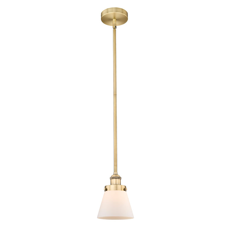 Innovations Cone 6.25in 1-Light Mini Pendant | Industrial Brushed Brass Steel and Matte White Frosted Glass | Kitchen Island & | Model 616-1SH-BB-G61-LED