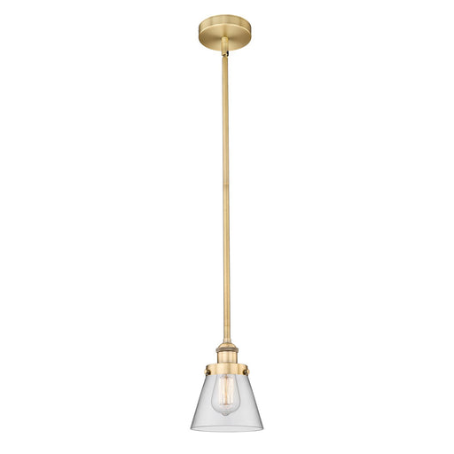 Innovations Cone 6.25in 1-Light Mini Pendant | Industrial Brushed Brass Steel and Clear Glass | Kitchen Island & Dining Room | 6.25 | Model 616-1SH-BB-G62