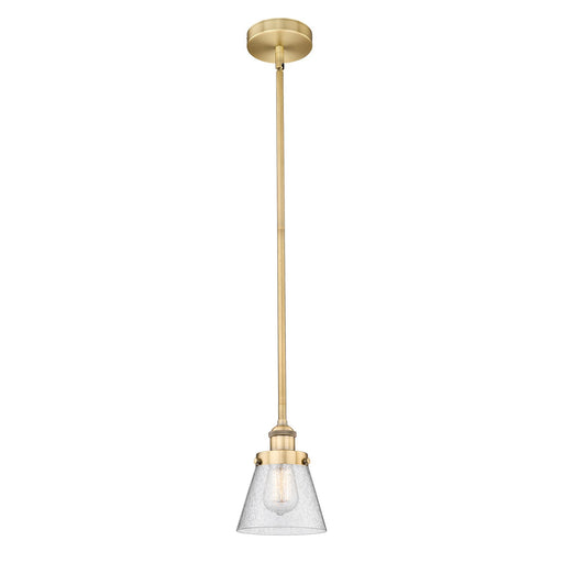 Innovations Cone 6.25in 1-Light Mini Pendant | Industrial Brushed Brass Steel and Seedy Glass | Kitchen Island & Dining Room | Model 616-1SH-BB-G64-LED