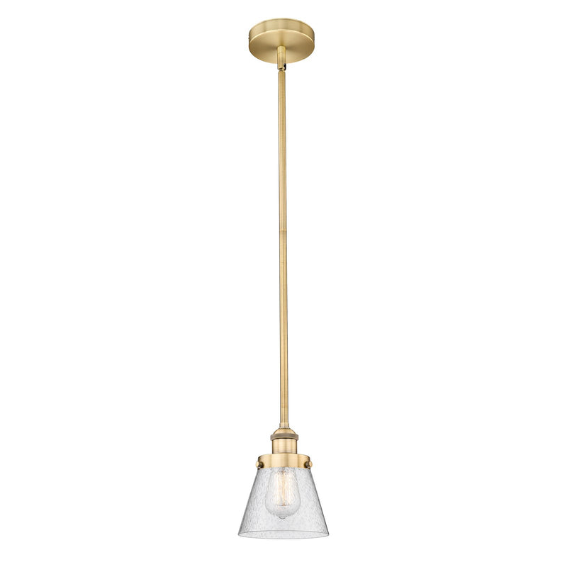 Innovations Cone 6.25in 1-Light Mini Pendant | Industrial Brushed Brass Steel and Seedy Glass | Kitchen Island & Dining Room | Model 616-1SH-BB-G64-LED
