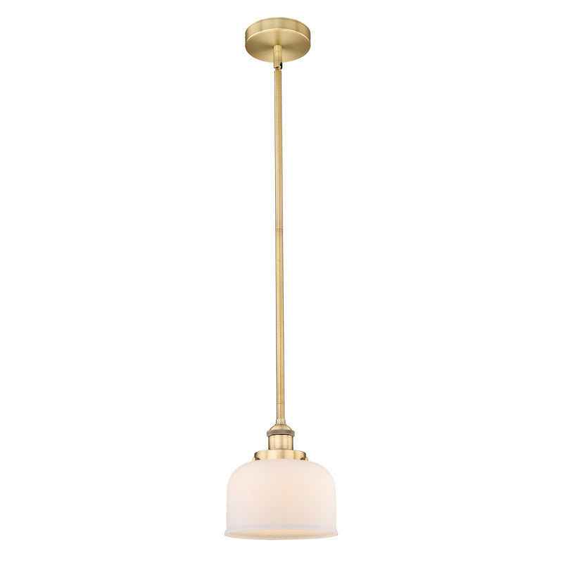 Innovations Bell 8in 1-Light Mini Pendant | Industrial Brushed Brass and Matte White Frosted Glass | Kitchen Island & Dining Room | Model 616-1SH-BB-G71