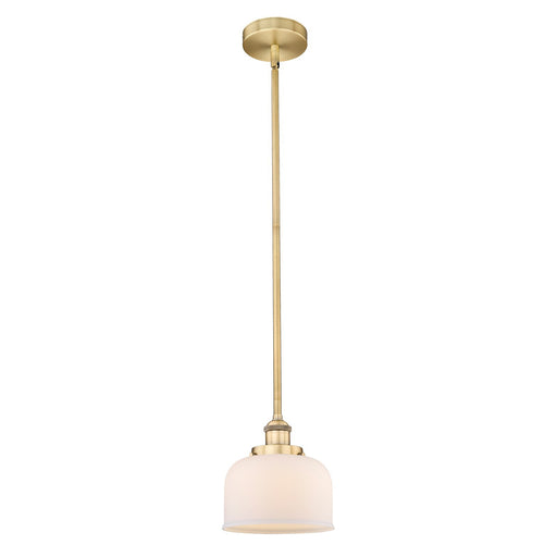 Innovations Bell 8in 1-Light Mini Pendant | Industrial Brushed Brass and Matte White Frosted Glass | Kitchen Island & Dining Room | Model 616-1SH-BB-G71
