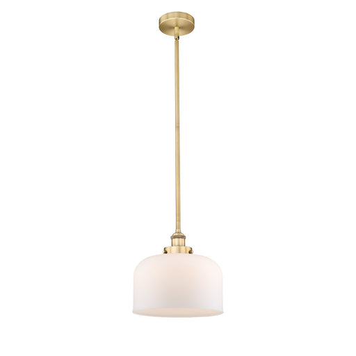 Innovations Bell 12in 1-Light Mini Pendant | Industrial Brushed Brass and Matte White Frosted Glass | Kitchen Island & Dining | Model 616-1SH-BB-G71-L