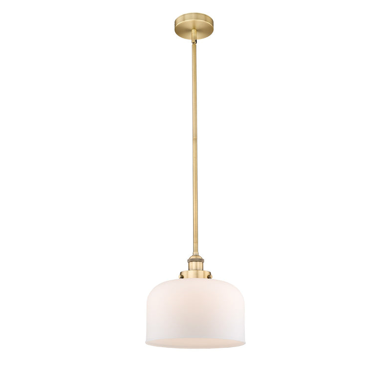 Innovations Bell 12in 1-Light Mini Pendant | Industrial Brushed Brass and Matte White Frosted Glass | Kitchen Island & Dining | Model 616-1SH-BB-G71-L-LED