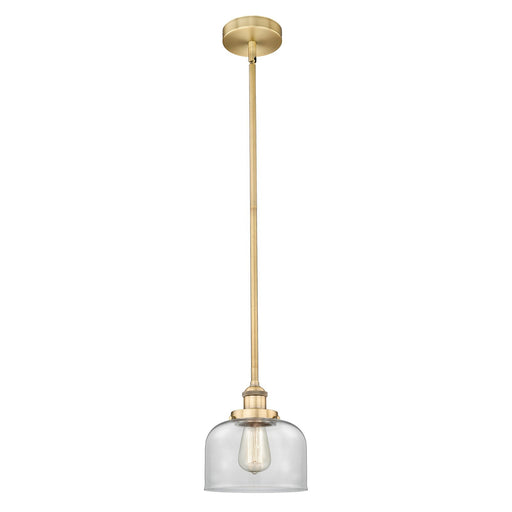 Innovations Bell 8in 1-Light Mini Pendant | Industrial Brushed Brass and Clear Glass | Kitchen Island & Dining Room | 7.75 x 7.75 x | Model 616-1SH-BB-G72