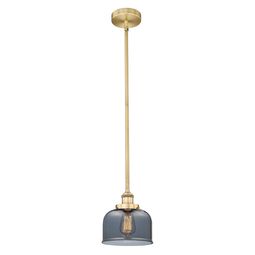 Innovations Bell 8in 1-Light Mini Pendant | Industrial Brushed Brass and Light Smoke Glass | Kitchen Island & Dining Room | 7.75 x | Model 616-1SH-BB-G73