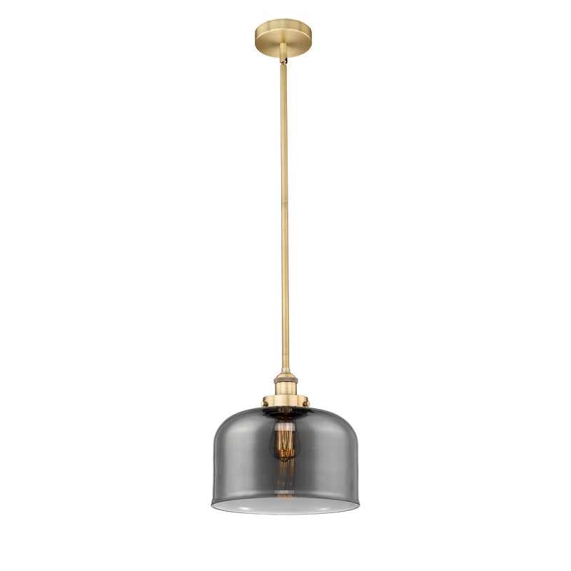 Innovations Bell 12in 1-Light Mini Pendant | Industrial Brushed Brass and Light Smoke Glass | Kitchen Island & Dining Room | 11.5 | Model 616-1SH-BB-G73-L