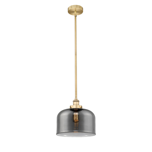 Innovations Bell 12in 1-Light Mini Pendant | Industrial Brushed Brass Steel and Light Smoke Glass | Kitchen Island & Dining | Model 616-1SH-BB-G73-L-LED