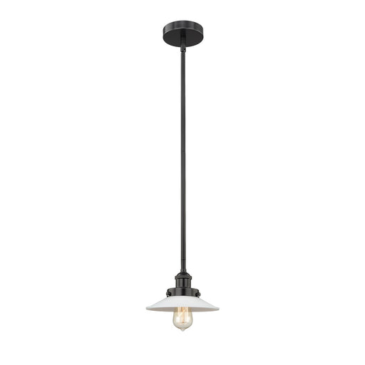 Innovations Halophane 9in 1-Light Mini Pendant | Industrial Matte Black Steel and Matte White Halophane Glass | Kitchen Island & | Model 616-1SH-BK-G1