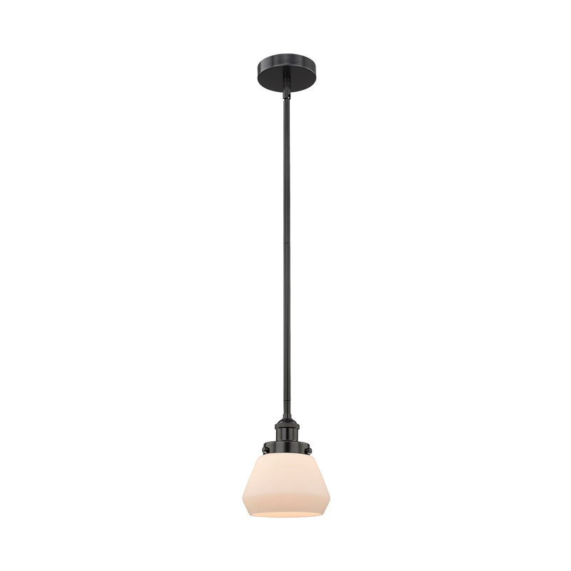 Innovations Fulton 7in 1-Light Mini Pendant | Industrial Matte Black Steel and Matte White Frosted Glass | Kitchen Island & Dining | Model 616-1SH-BK-G171