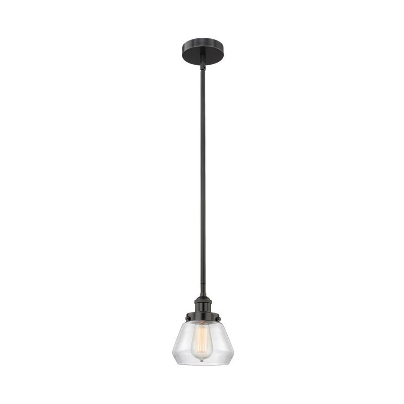 Innovations Fulton 7in 1-Light Mini Pendant | Industrial Matte Black Steel and Clear Glass | Kitchen Island & Dining Room | Model 616-1SH-BK-G172-LED