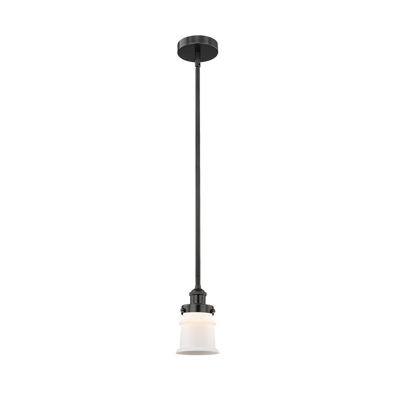 Innovations Canton 5.25in 1-Light Mini Pendant | Industrial Matte Black Steel and Matte White Frosted Glass | Kitchen Island | Model 616-1SH-BK-G181S-LED