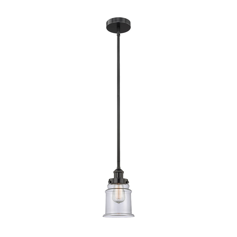 Innovations Canton 6in 1-Light Mini Pendant | Industrial Matte Black Steel and Clear Glass | Kitchen Island & Dining Room | 6 | Model 616-1SH-BK-G182-LED