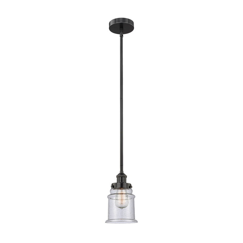 Innovations Canton 6in 1-Light Mini Pendant | Industrial Matte Black Steel and Seedy Glass | Kitchen Island & Dining Room | Model 616-1SH-BK-G184