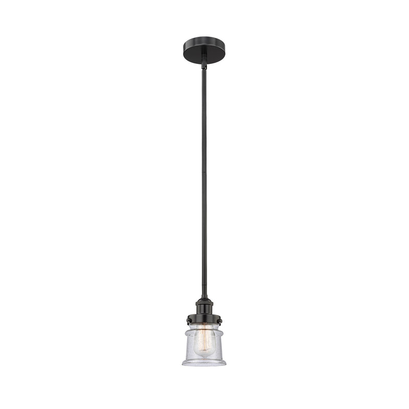 Innovations Canton 5.25in 1-Light Mini Pendant | Industrial Matte Black Steel and Seedy Glass | Kitchen Island & Dining Room | Model 616-1SH-BK-G184S-LED