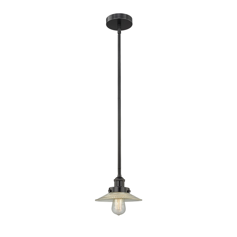 Innovations Halophane 9in 1-Light Mini Pendant | Industrial Matte Black Steel and Clear Halophane Glass | Kitchen Island & Dining | Model 616-1SH-BK-G2