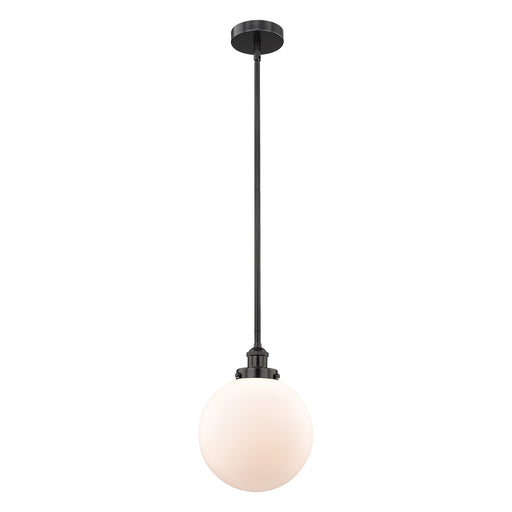Innovations Beacon 10in 1-Light Mini Pendant | Industrial Matte Black Steel and Matte White Frosted Glass | Kitchen Island & | Model 616-1SH-BK-G201-10