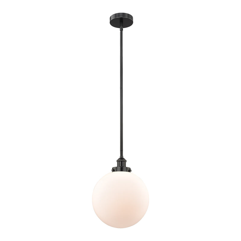 Innovations Beacon 12in 1-Light Mini Pendant | Industrial Matte Black Steel and Matte White Frosted Glass | Kitchen Island & | Model 616-1SH-BK-G201-12