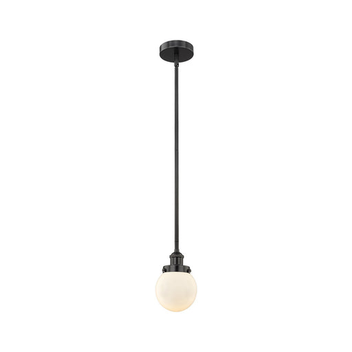 Innovations Beacon 6in 1-Light Mini Pendant | Industrial Matte Black Steel and Matte White Frosted Glass | Kitchen Island & | Model 616-1SH-BK-G201-6
