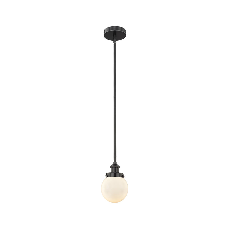 Innovations Beacon 6in 1-Light Mini Pendant | Industrial Matte Black Steel and Matte White Frosted Glass | Kitchen Island & | Model 616-1SH-BK-G201-6
