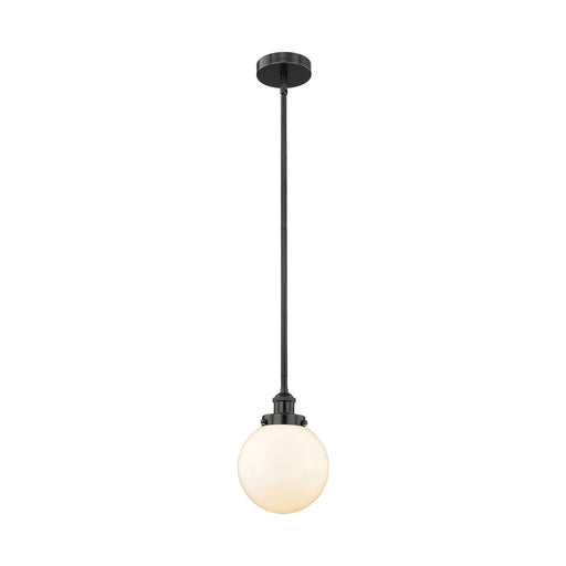 Innovations Beacon 8in 1-Light Mini Pendant | Industrial Matte Black Steel and Matte White Frosted Glass | Kitchen Island & | Model 616-1SH-BK-G201-8-LED