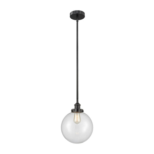 Innovations Beacon 10in 1-Light Mini Pendant | Industrial Matte Black Steel and Clear Glass | Kitchen Island & Dining Room | 10 | Model 616-1SH-BK-G202-10